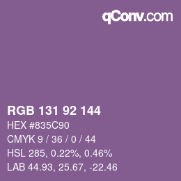 颜色代码: RGB 131 92 144 | qconv.com