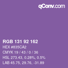カラーコード: RGB 131 92 162 | qconv.com