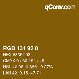 颜色代码: RGB 131 92 8 | qconv.com