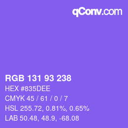 Color code: RGB 131 93 238 | qconv.com