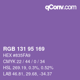 Color code: RGB 131 95 169 | qconv.com