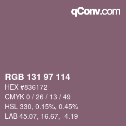 Color code: RGB 131 97 114 | qconv.com