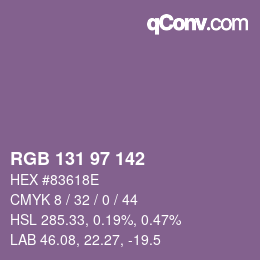 Color code: RGB 131 97 142 | qconv.com