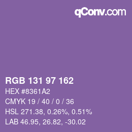 Color code: RGB 131 97 162 | qconv.com