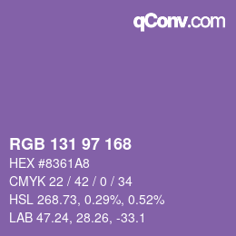 Color code: RGB 131 97 168 | qconv.com