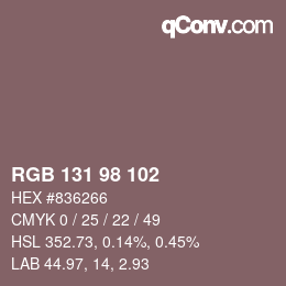 Color code: RGB 131 98 102 | qconv.com