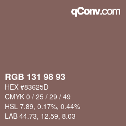 Farbcode: RGB 131 98 93 | qconv.com