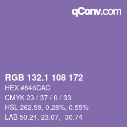 カラーコード: RGB 132.1 108 172 | qconv.com