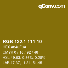 カラーコード: RGB 132.1 111 10 | qconv.com