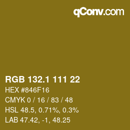 カラーコード: RGB 132.1 111 22 | qconv.com