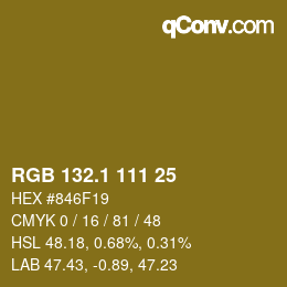 カラーコード: RGB 132.1 111 25 | qconv.com
