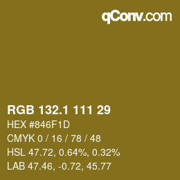 カラーコード: RGB 132.1 111 29 | qconv.com