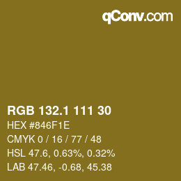 カラーコード: RGB 132.1 111 30 | qconv.com