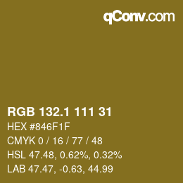 カラーコード: RGB 132.1 111 31 | qconv.com