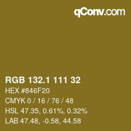 カラーコード: RGB 132.1 111 32 | qconv.com