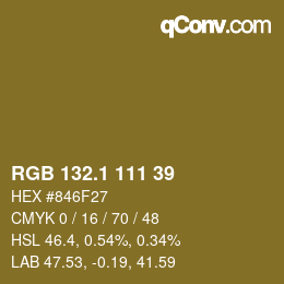 カラーコード: RGB 132.1 111 39 | qconv.com