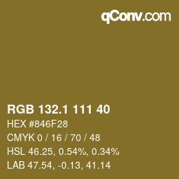 カラーコード: RGB 132.1 111 40 | qconv.com
