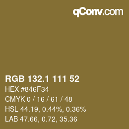 カラーコード: RGB 132.1 111 52 | qconv.com