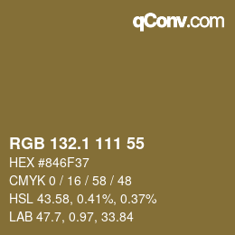 カラーコード: RGB 132.1 111 55 | qconv.com