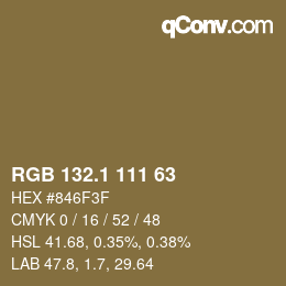 Color code: RGB 132.1 111 63 | qconv.com