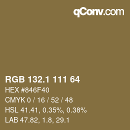 カラーコード: RGB 132.1 111 64 | qconv.com