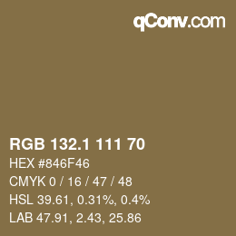 カラーコード: RGB 132.1 111 70 | qconv.com