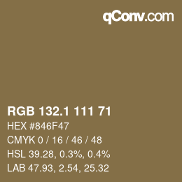 カラーコード: RGB 132.1 111 71 | qconv.com