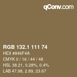 カラーコード: RGB 132.1 111 74 | qconv.com