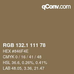 Color code: RGB 132.1 111 78 | qconv.com