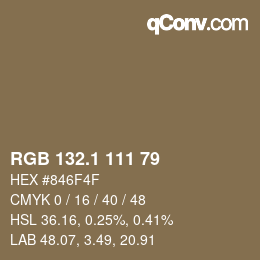 カラーコード: RGB 132.1 111 79 | qconv.com