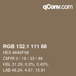 Color code: RGB 132.1 111 88 | qconv.com