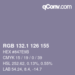 カラーコード: RGB 132.1 126 155 | qconv.com