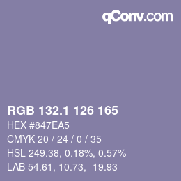 カラーコード: RGB 132.1 126 165 | qconv.com
