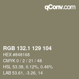 カラーコード: RGB 132.1 129 104 | qconv.com