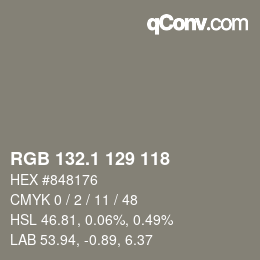 カラーコード: RGB 132.1 129 118 | qconv.com