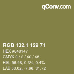 カラーコード: RGB 132.1 129 71 | qconv.com