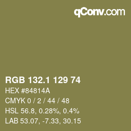 カラーコード: RGB 132.1 129 74 | qconv.com