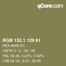 カラーコード: RGB 132.1 129 81 | qconv.com
