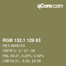 カラーコード: RGB 132.1 129 83 | qconv.com