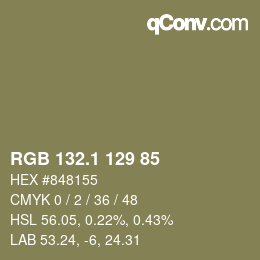 カラーコード: RGB 132.1 129 85 | qconv.com