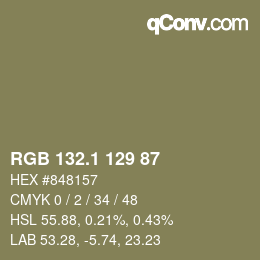 カラーコード: RGB 132.1 129 87 | qconv.com