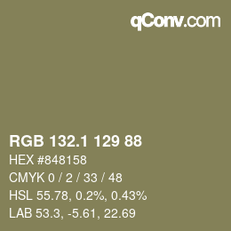 カラーコード: RGB 132.1 129 88 | qconv.com