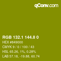 カラーコード: RGB 132.1 144.8 0 | qconv.com