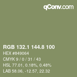 Color code: RGB 132.1 144.8 100 | qconv.com