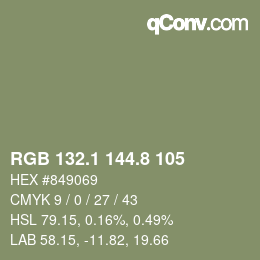 Color code: RGB 132.1 144.8 105 | qconv.com