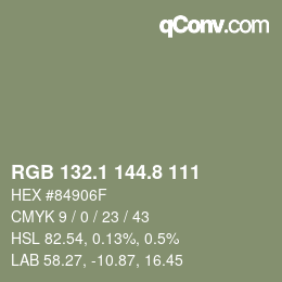 Farbcode: RGB 132.1 144.8 111 | qconv.com