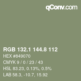 Color code: RGB 132.1 144.8 112 | qconv.com