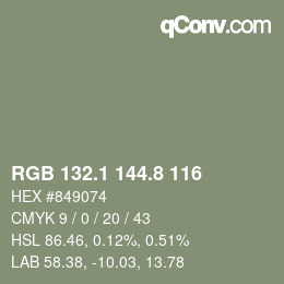Color code: RGB 132.1 144.8 116 | qconv.com