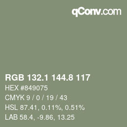 Color code: RGB 132.1 144.8 117 | qconv.com