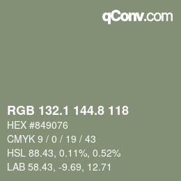 カラーコード: RGB 132.1 144.8 118 | qconv.com